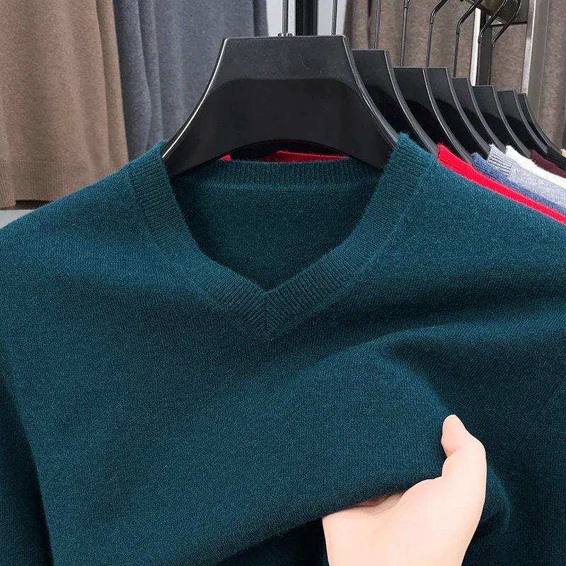Neue Sweatwear männer V-ausschnitt Grund Einfarbig Pullover Rundhals Elastische Pullover Warme Herbst Gestrickte Übergroßen Pullover Männer