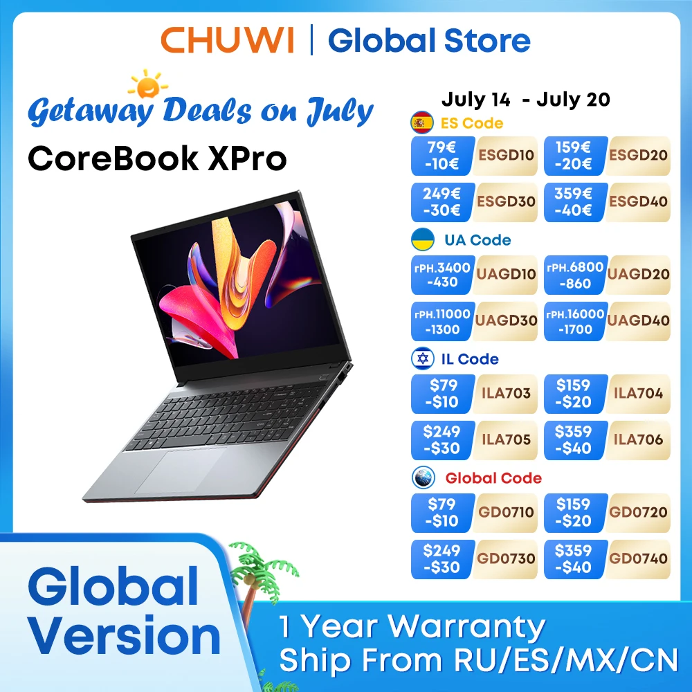 CHUWI CoreBook XPro Gaming Laptop 16GB RAM 512GB SSD 15.6 inch IPS Screen Intel Ten Cores i5-1235U Core UP to 4.4 Ghz Notebook