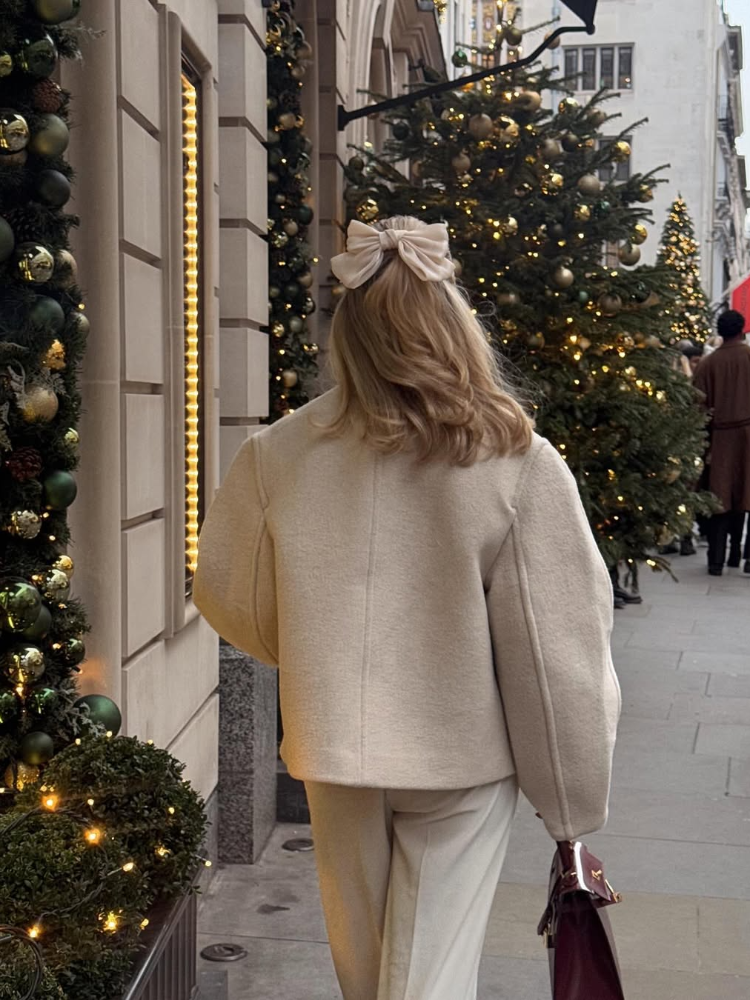 Kobiety Elegancka wełniana kurtka z jednym guzikiem i dekoltem Moda Solidny długi rękaw Luźny krótki gruby płaszcz Jesień Nowa odzież wierzchnia Lady Highstreet
