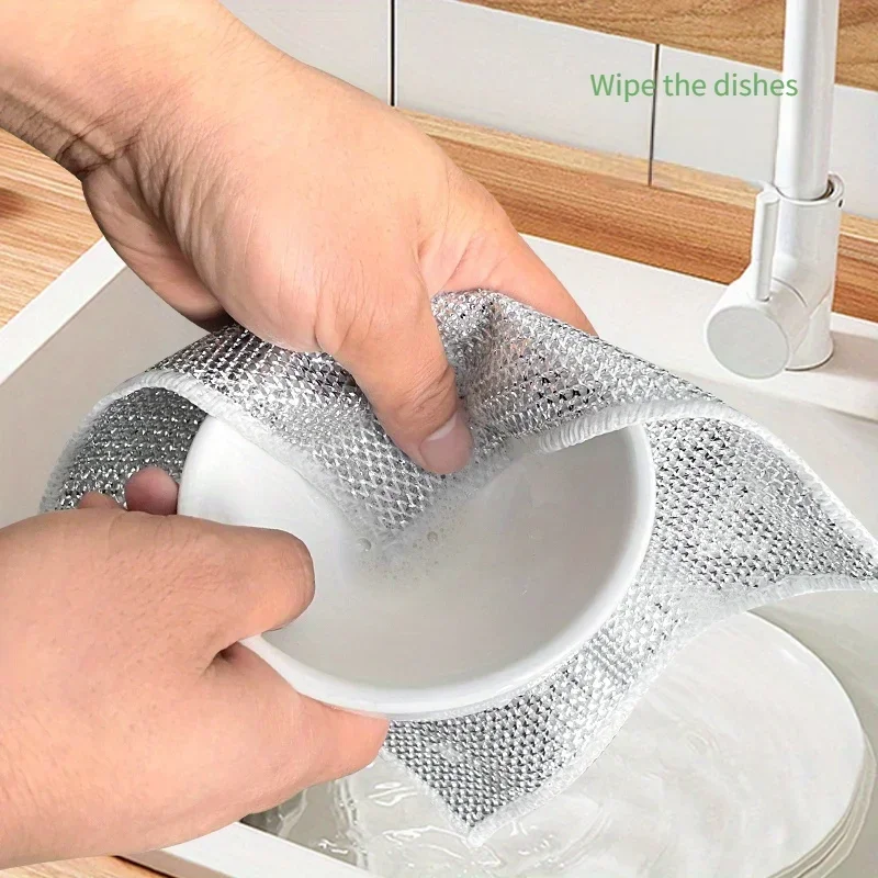 15pcMetal Wire Cleaning Cloth, Mesh Cloth, Non Greasy, Quick Drying, Multi-purpose Brush, Bowl,  Descaling, Replacing Steel Wi