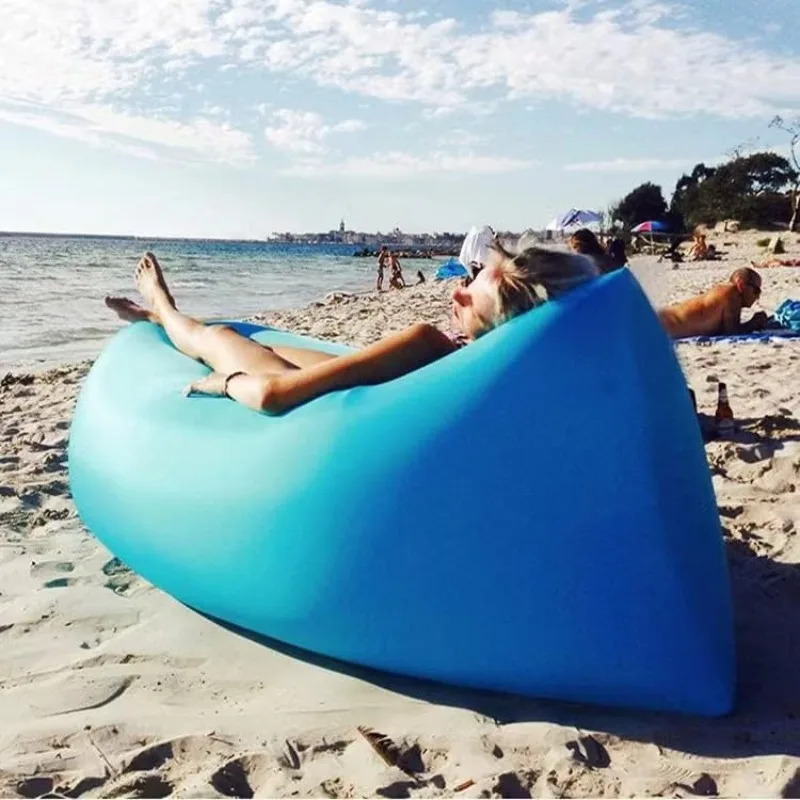 saco de assento de ar, sofá de ar de 200 * 70 cm para acampamento ao ar livre, cadeira inflável, sofá inflável, com embalagem portátil, azul.