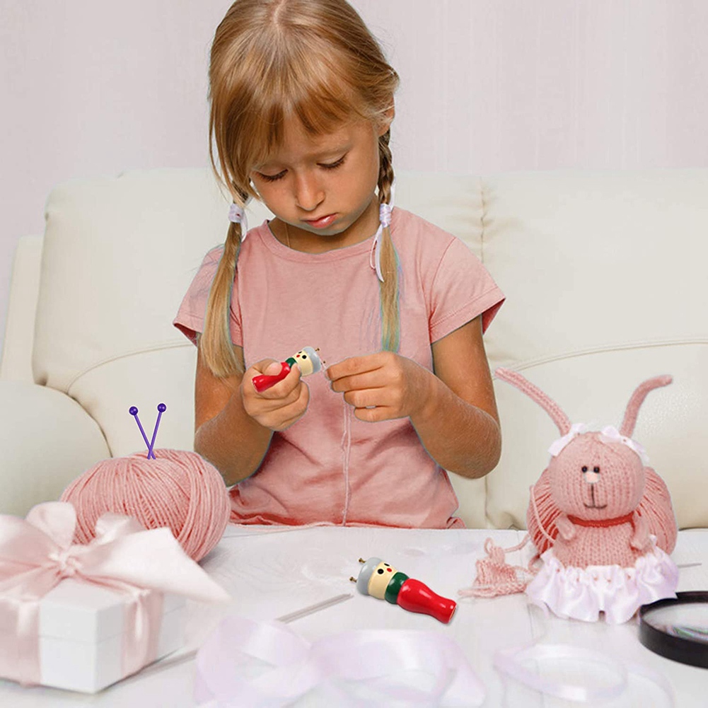 Herramienta de tejer francesa, conjunto de Dolly de madera para hacer pulseras, carrete, telar, juguete, 2 paquetes