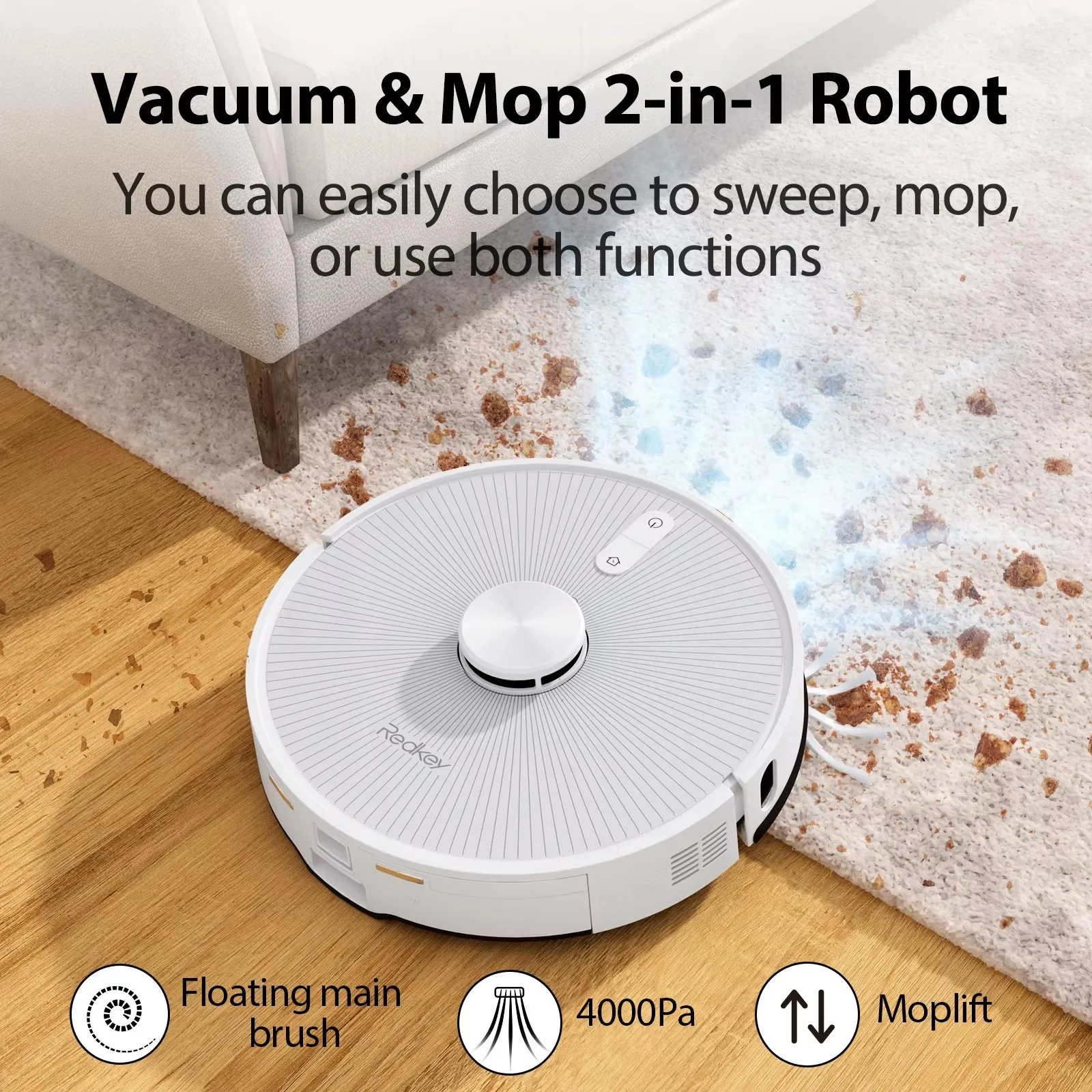 【Code:BSPL10】Redkey R10 Robot Odkurzacz 2-w-1 Automatyczny Odkurzacz Mop Funkcja Wycierania Nawigacja LiDAR Mocne Ssanie 4000Pa Pojemnik na Kurz 4 L