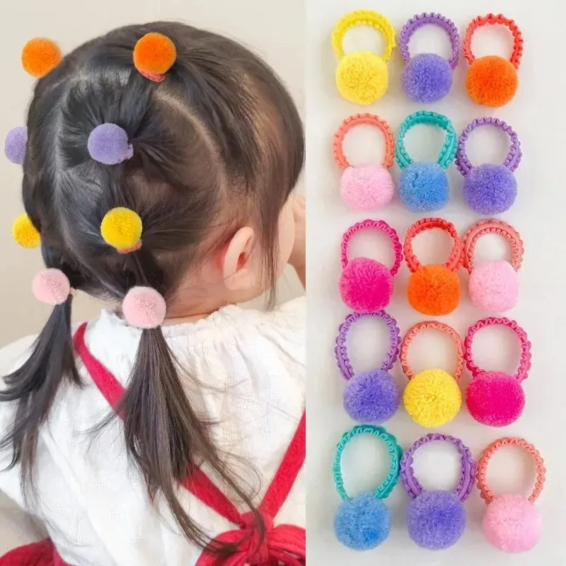20 pçs meninas colorido bola de pelúcia elástico faixas de cabelo crianças rabo de cavalo laços de borracha headwear acessórios para o cabelo presente para crianças