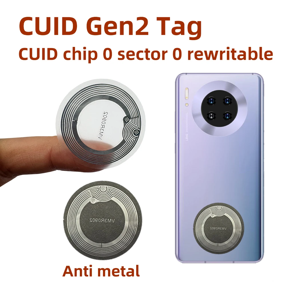 Etiqueta electrónica CUID Gen2 13,56 mhz cambiable S50 1K RFID sector de incrustación húmeda 0 bloque 0 UID pegatinas anti-metal regrabables cuid