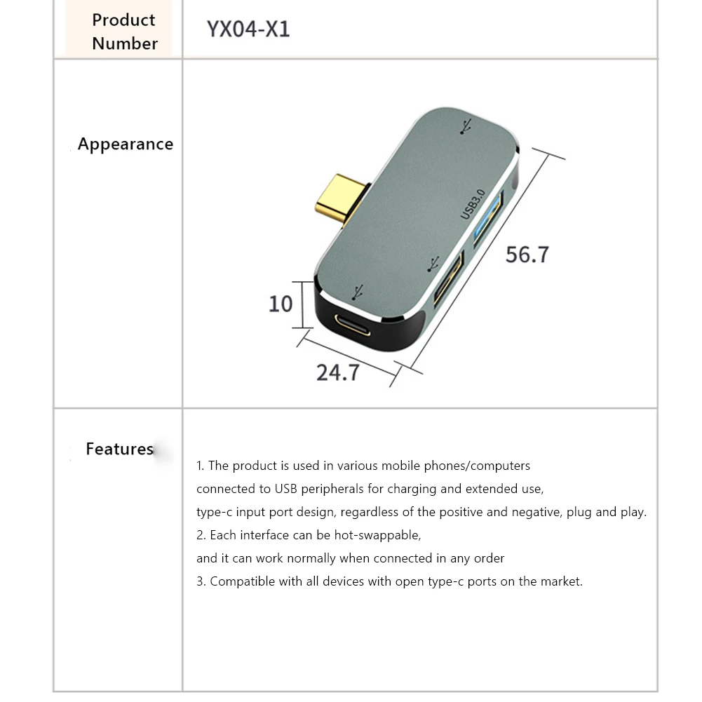 Многофункциональный концентратор 6 в 1 Type-C, разъем 3,55 мм, PD100W, USB3.0/USB2.0/USB3.1, совместимый с HDMI USB-разветвитель