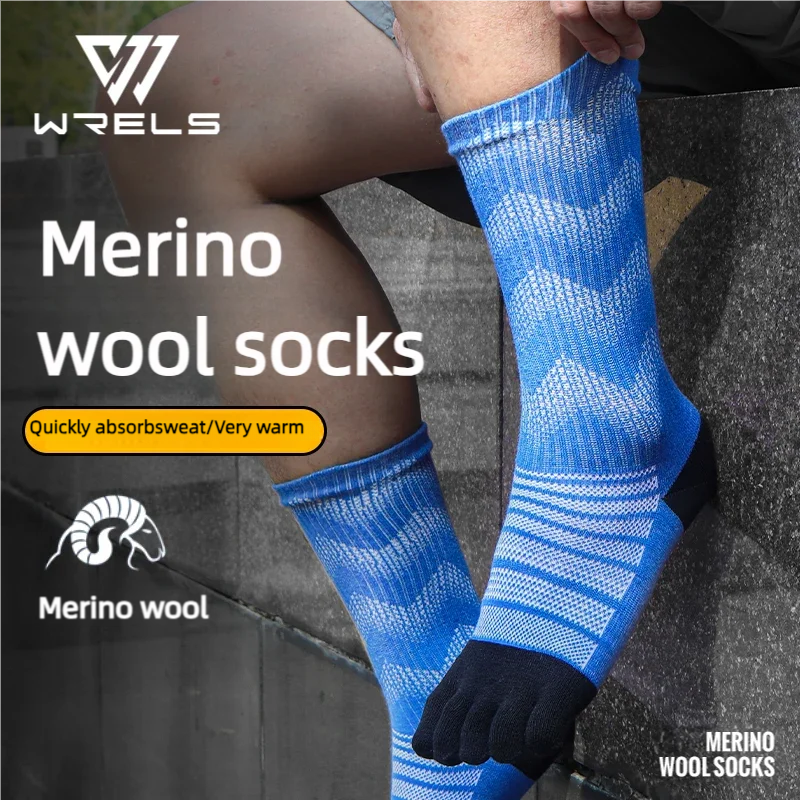 WRELS calcetines térmicos de lana merina para hombres que absorben la humedad espesar cálido esquí senderismo amortiguación compresión deportes calcetines del dedo del pie