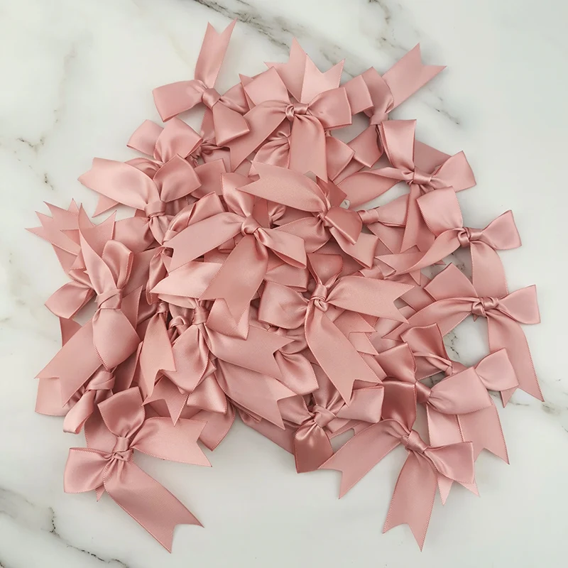 (50Pcs) 1นิ้วสีชมพูสดโบว์ริบบิ้นโพลีเอสเตอร์ซาตินโบว์ดอกไม้ DIY Craft ตกแต่ง