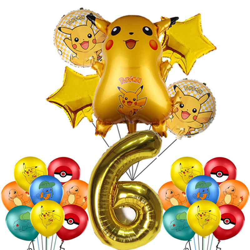 Decoraciones para fiesta de cumpleaños de Pokémon, globos de aluminio de Pikachu, vajilla desechable, plato, servilleta, telón de fondo para niños, suministros para fiesta