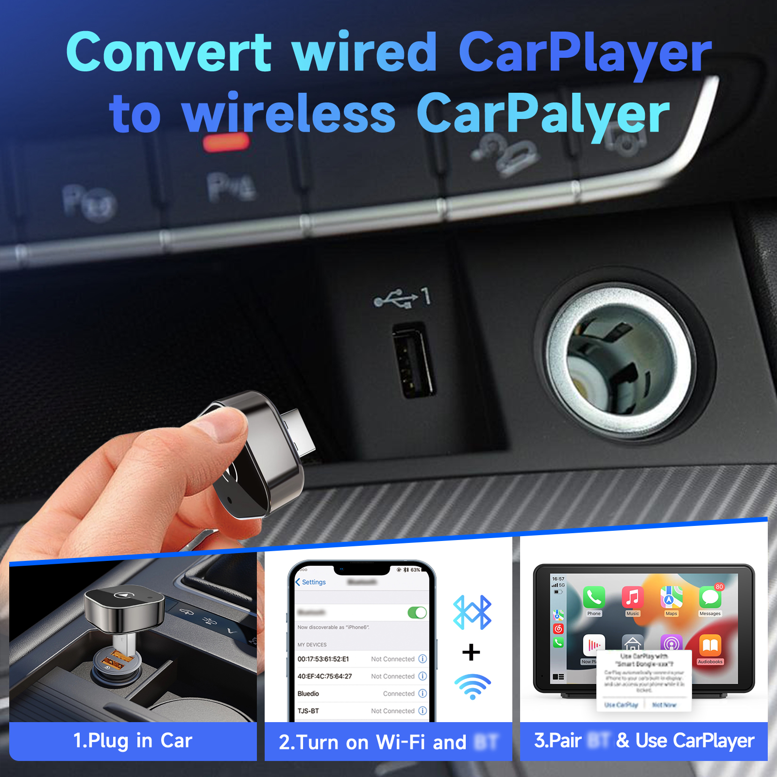 Pionray 2in1 Wireless CarPlay Dongle Беспроводной Android Auto адаптер AI Smart Box Автомобильные интеллектуальные системы для автомобиля с проводной ТВ-приставкой
