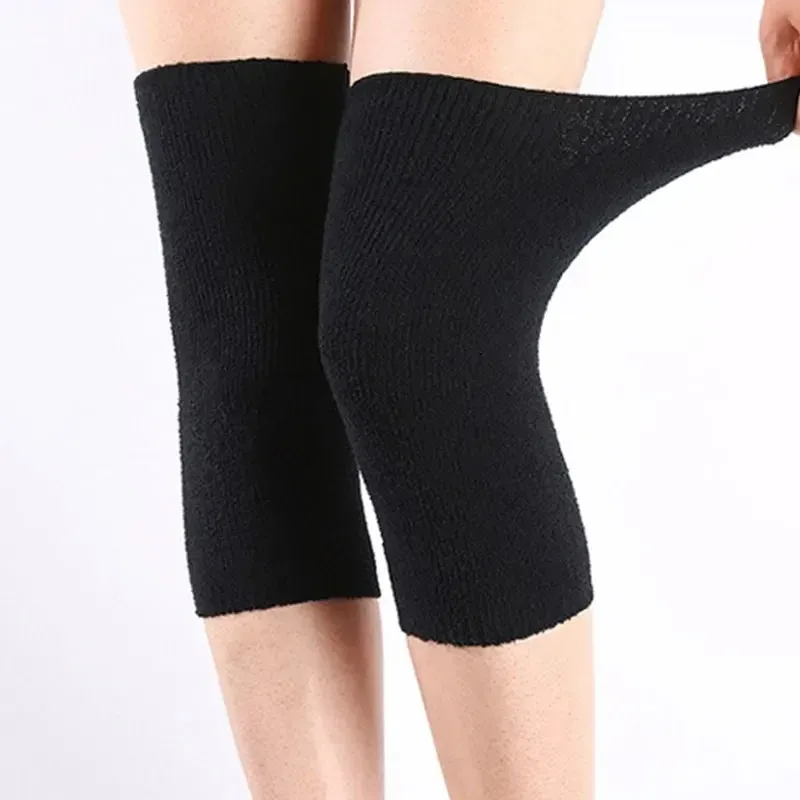 1 par de joelheiras quentes de inverno, equipamento de proteção de carvão de bambu para mulheres e homens antigos, suporte para joelho de corrida de inverno
