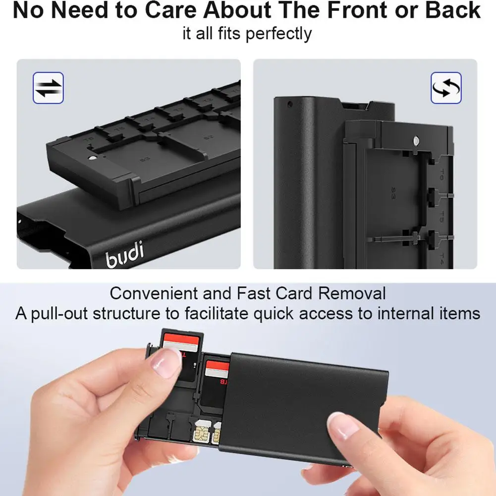 BUDI Portable Aluminum Memory Card Box Suitable for 6 SD cards/Micro SDHC/Micro SDXC TF 8 Card Holder Storage Box