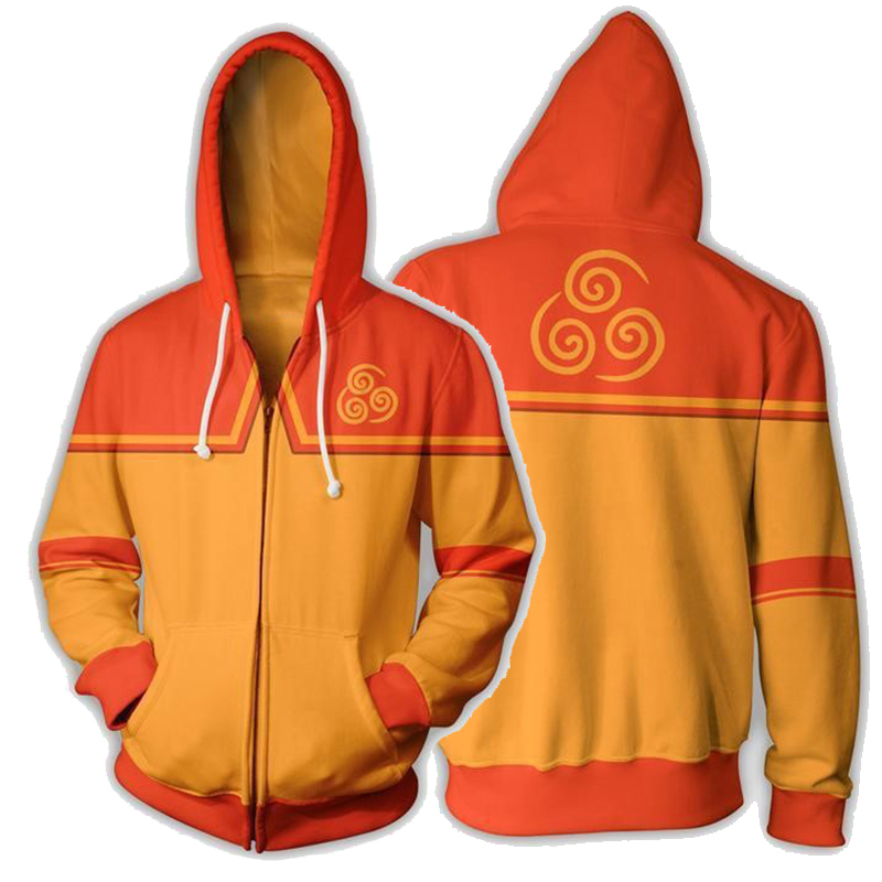 애니메이션 아바타 마지막 Airbender 3D 인쇄 후드 남성 여성 패션 스웨터 지퍼 까마귀 코스프레 Tracksuits 남자 자켓 코트