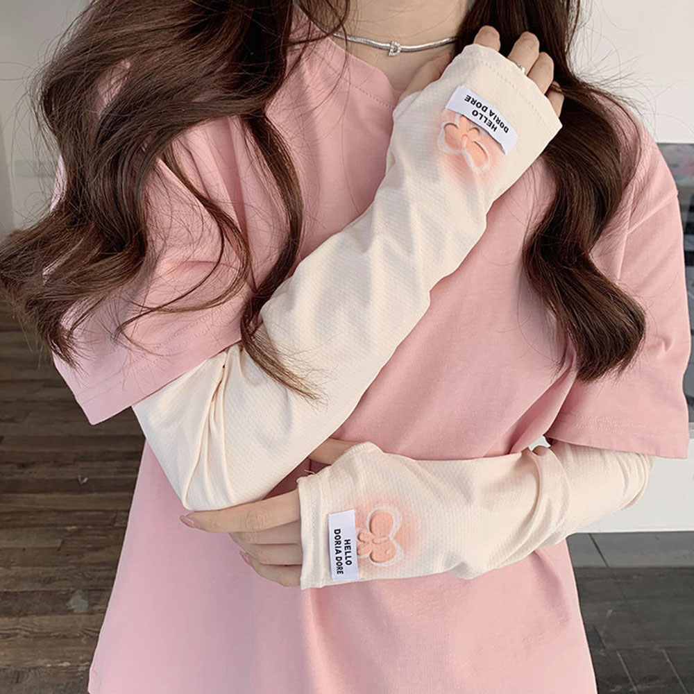 女性のための花の蝶ネクタイが付いている長い手袋、日焼け止め、通気性のある腕の袖、クールな夏のmuff、運転手袋、UV保護