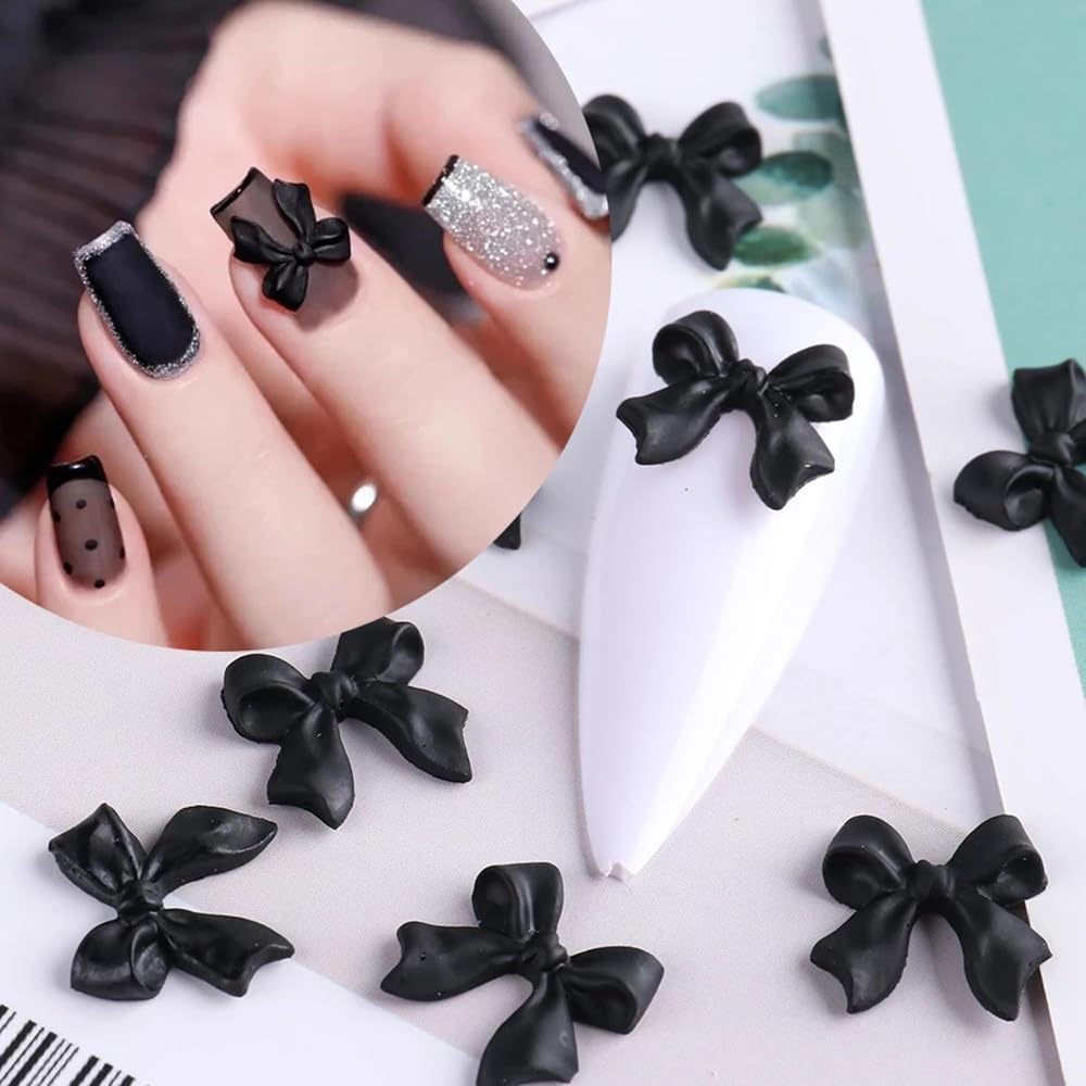 1Box Pink/White/Black Resin Flatback Bow Nail Art Charms 6 Grids (30Pcs)Cute Bowknot Nail Decorations for Acrylic Nails Manicure