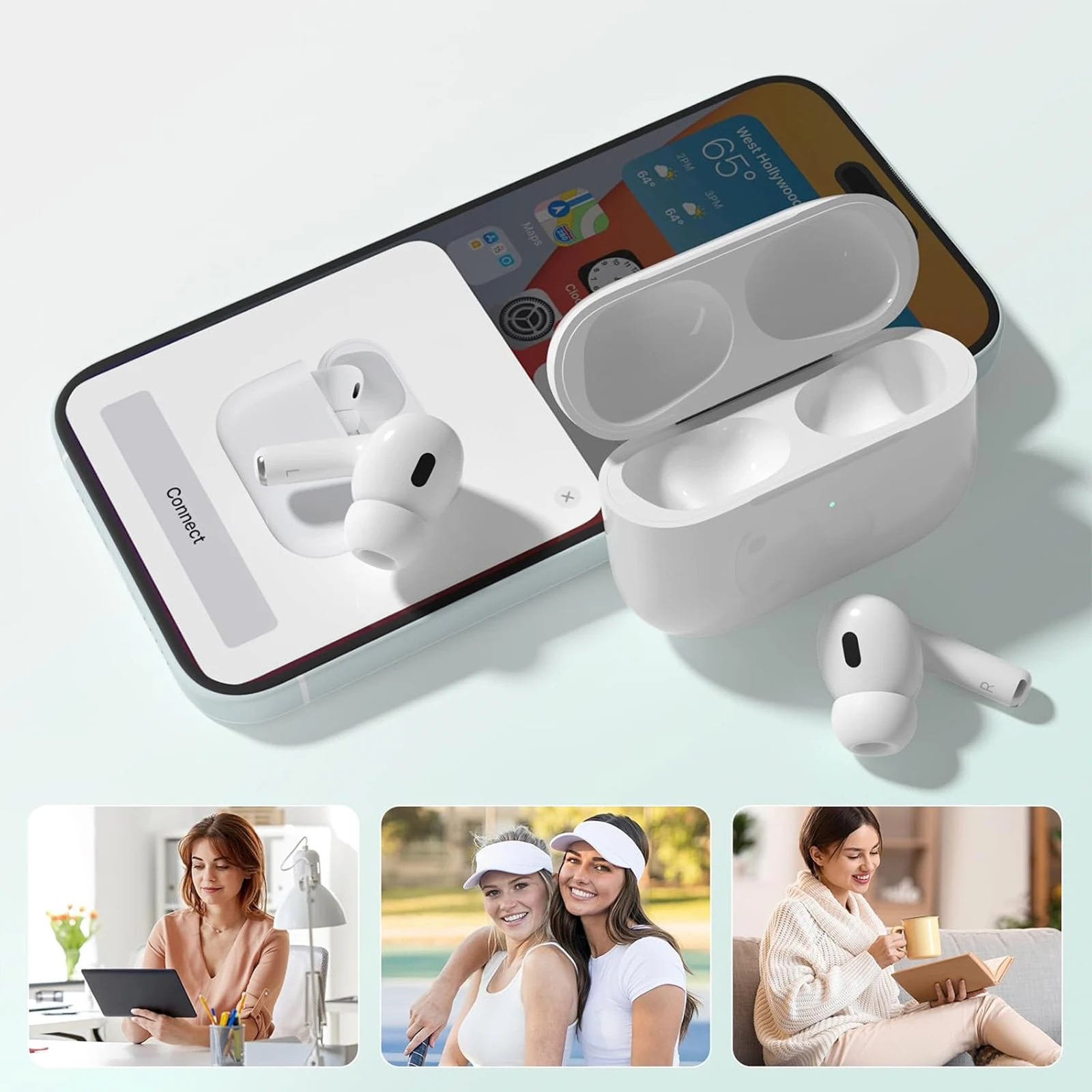 Wireless Charging Case For AirPods Pro 1st & 2nd - 450mAh Charger Box W/ Bluetooth Sync Button ,For IOS/​Type-C Port, No Earbuds