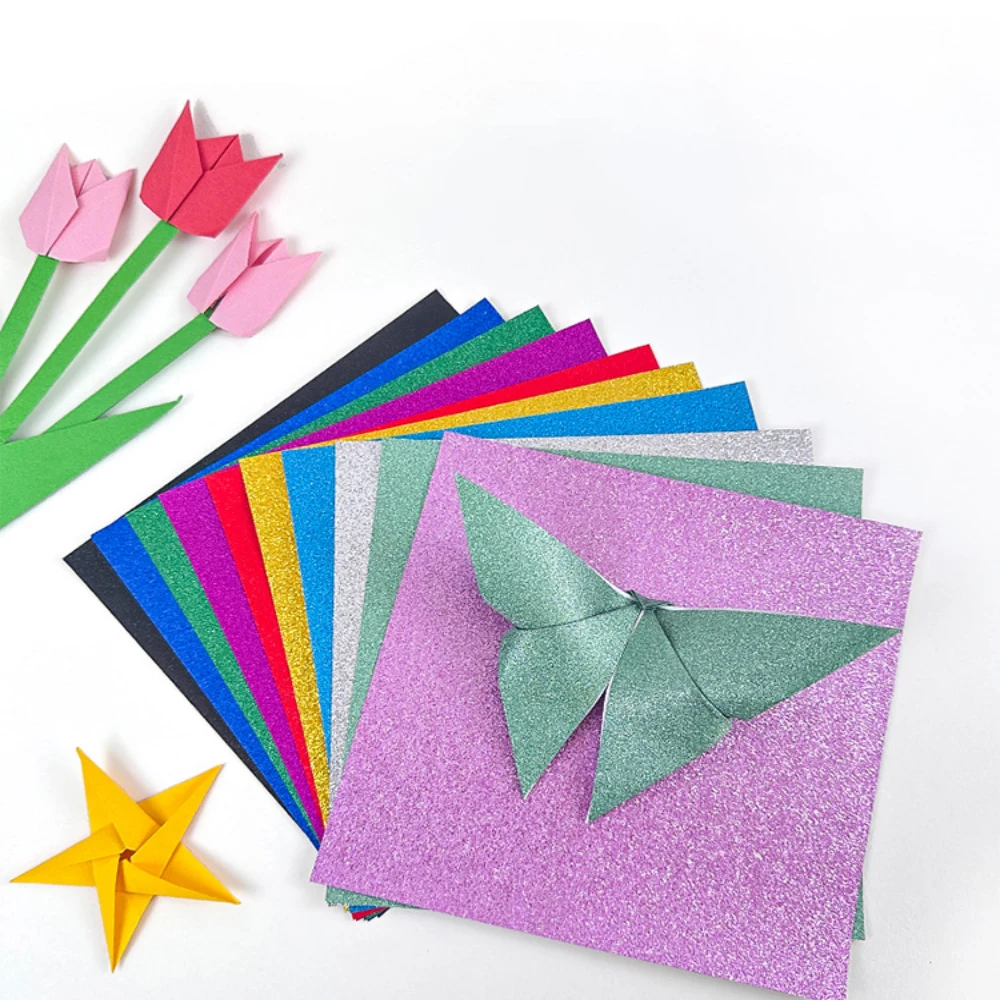 15*15cm Colorful Glitter Origami Kids Handmade Materials DIY Scrapbooking Folding Craft Paper Square Star Pattern Craft Decor