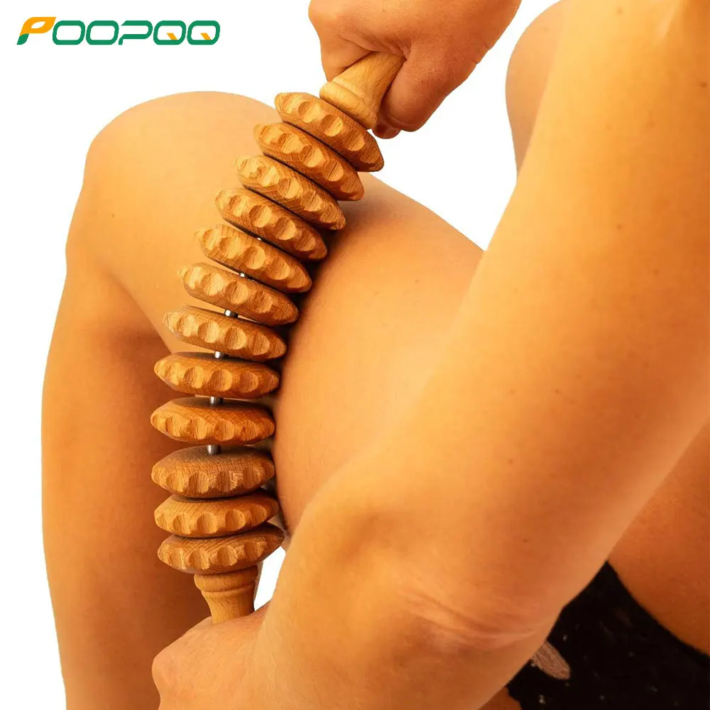 Natürlich gebogener Massageroller aus Holz für Taille und Oberschenkel, multifunktionaler Körperroller zur Reduzierung von Cellulite und Muskelverspannungen