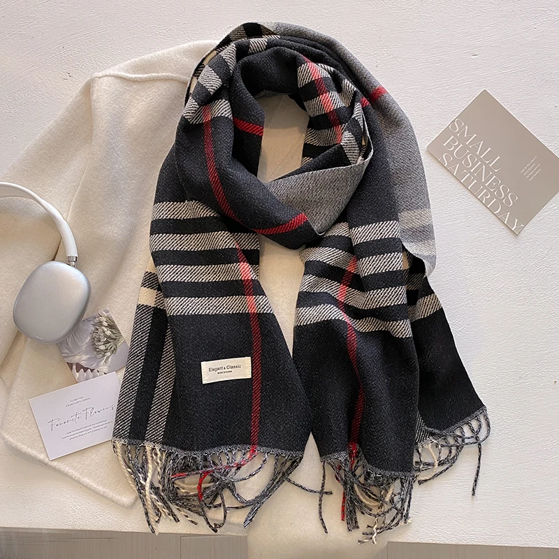 Novo outono inverno moda cashmere xadrez design cachecol das mulheres dos homens quente espessamento xale lenço cachecóis bufanda borla 2024