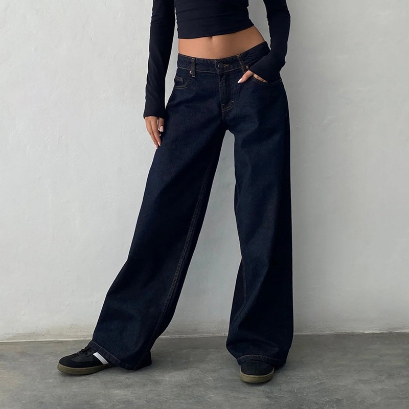 トレンディなルーズフィットボーイフレンドストレートワイドレッグジーンズ女性 Y2K 美的ローライズだぶだぶのジーンズストレッチロングデニムパンツズボン