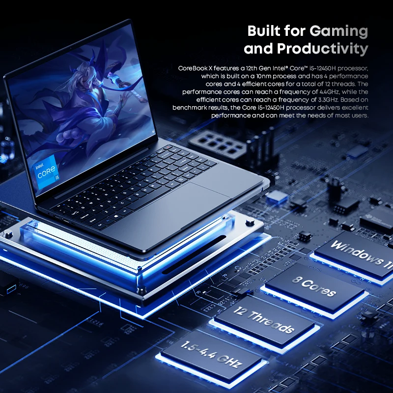 (在庫処分) Chuwi CoreBook X i5-12450H ゲーミングノートパソコン 14インチ FHDスクリーン 16GB RAM 512GB SSD WIFI 6 Windows 11 ゲーミングノートブック