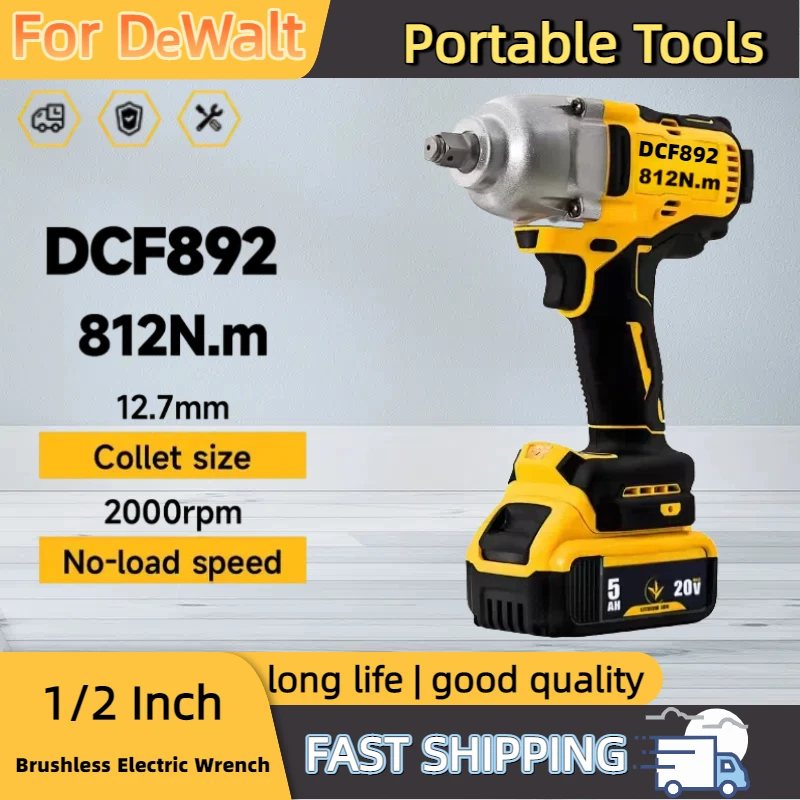 For Dewalt DCF892 1/2 Inch Brushless Electric Wrench 812N.m Cordless Impact Driver High Torque 3 Speed Auto Repair Power Tools