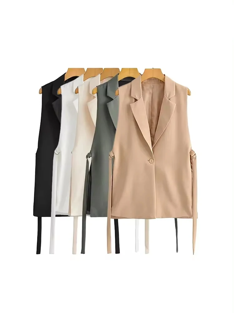 Frauen Mode Mit Wasserhähne Seitenschlitze Weste Vintage Ärmel Vorderen Knopf Weibliche Oberbekleidung Chic Weste Tops