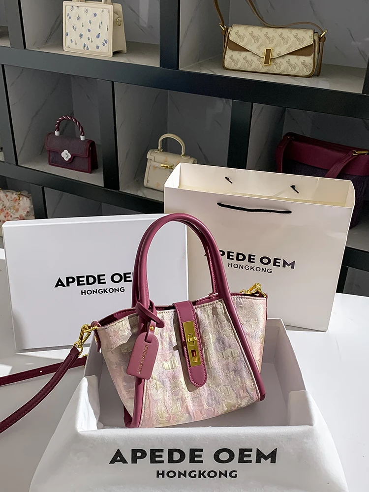 刺繍中国風バケットバッグ女性のクロスボディショルダーバッグアペデ OEM 新 2024 ファッションカジュアルレザーハンドバッグ