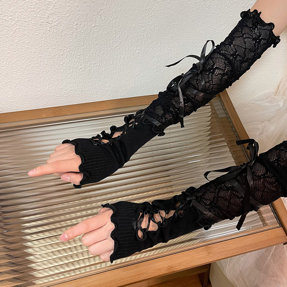 ロリータ-女の子のための白いレーススリーブグローブ,メッシュパンクグローブ,薄い日焼け止め,女性のためのプリルタ,jkの女の子のためのランニンググローブ,バレエグローブ,夏