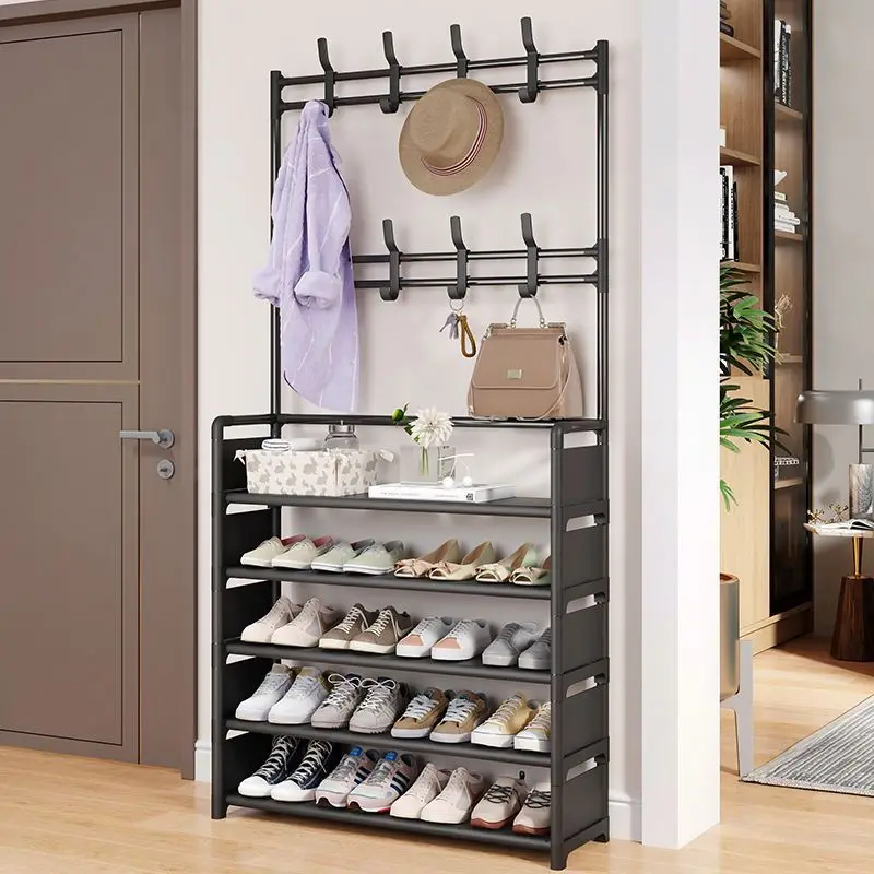Coat Hat Stand 8 Hooks Metal Storage Shoe Rack 5 Tiers Shelf Hanger Shoes Shelf Living Room Storage Racks 80Cm Widen