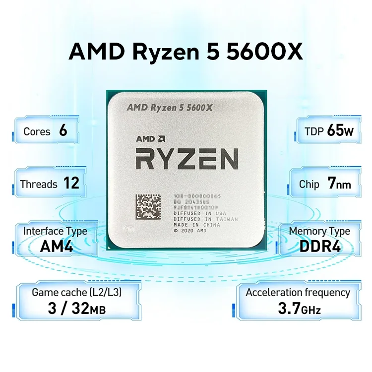 AMD R5 5600X New Ryzen 5 5600X 3.7 GHz 6-Core 12-Thread CPU  7NM 65W L3=32M 100-000000065 Socket AM4