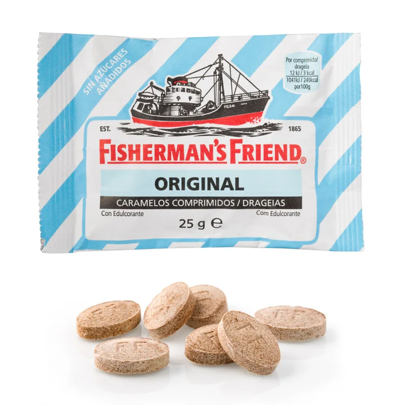 Fisherman's Friend Original, Caramelo Comprimido, com ou sem Açúcar, Sabor Extra Forte, à Base de alcaçuz, eucalipto e mentol, 24 Unidades