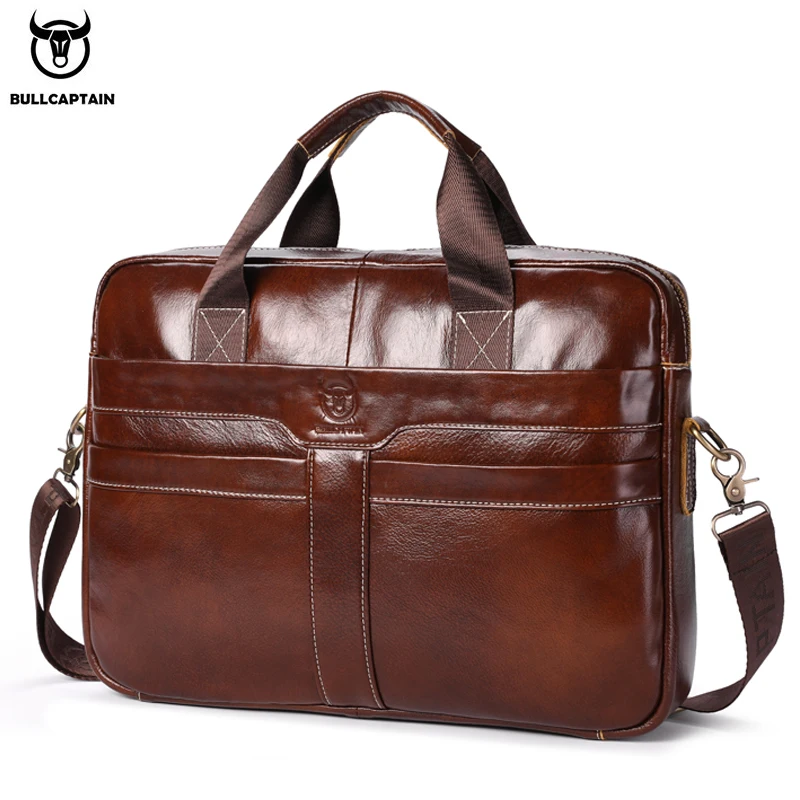 BULLCAPTAIN-Bolsa De Couro Para Laptop, Maleta Masculina, Bolsa De Viagem De Trabalho e Negócios, Camada Superior, 15 ", 053