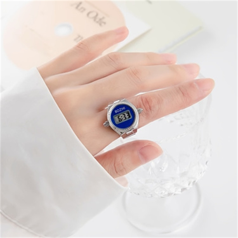 O novo relógio eletrônico pode ver o tempo criativo anel dedo relógio simples masculino e feminino anel relógio