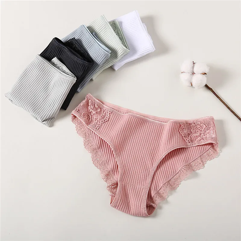 FINETOO 3 ชิ้น/เซ็ตกางเกงผ้าฝ้ายผู้หญิง M-2XL Low-RISE ชุดชั้นในอินเทรนด์ Patchwork กางเกงลูกไม้หญิงกางเกงนุ่มชุดชั้นใน 2022
