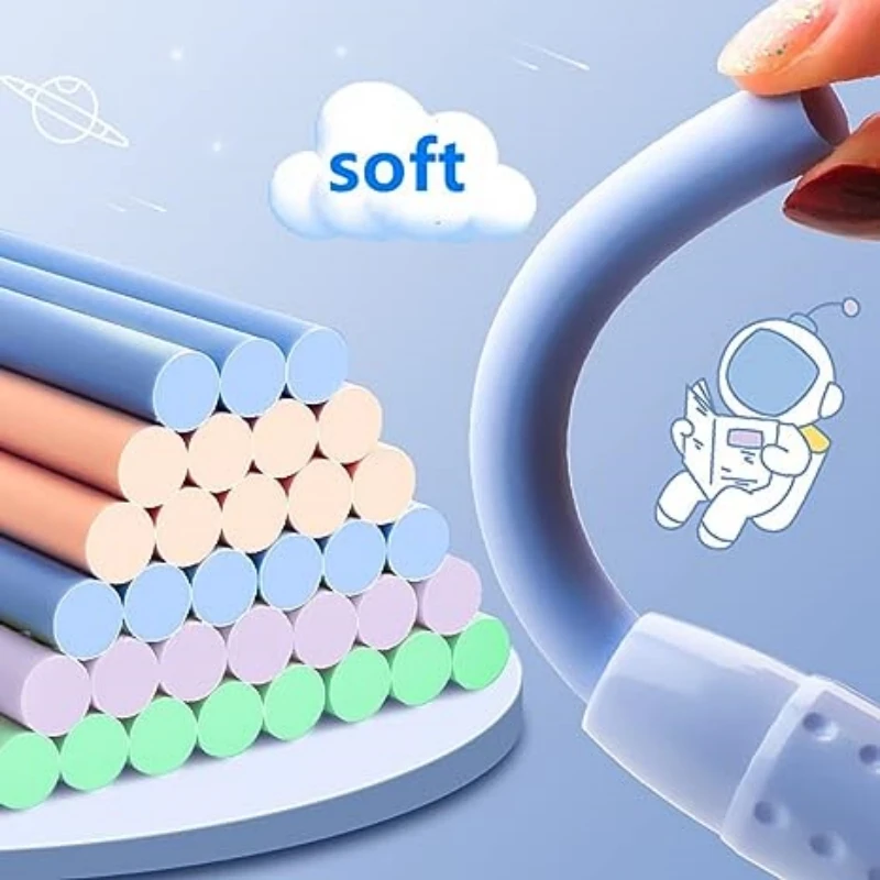 Pen Type Eraser Set Replaceable Core, Cute Cartoon Pencil Erasers for Kids, Retractable Eraser Pencil Rubber Soft Refill Core