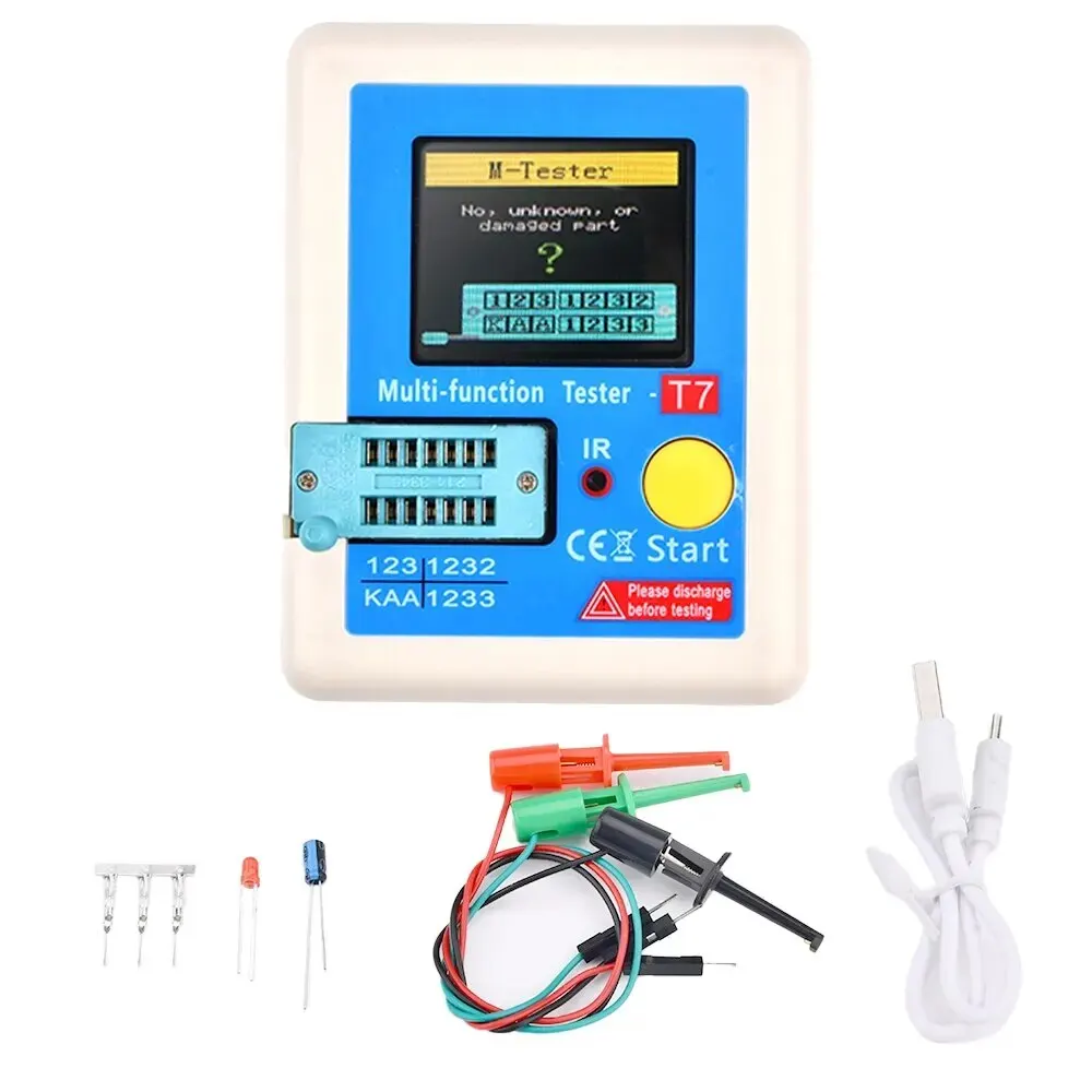 LCR-T7 เครื่องทดสอบทรานซิสเตอร์มัลติมิเตอร์จอแสดงผลสีสันสดใส TFT สําหรับ Diode Triode MOS/PNP/NPN ตัวเก็บประจุตัวต้านทานทรานซิสเตอร์