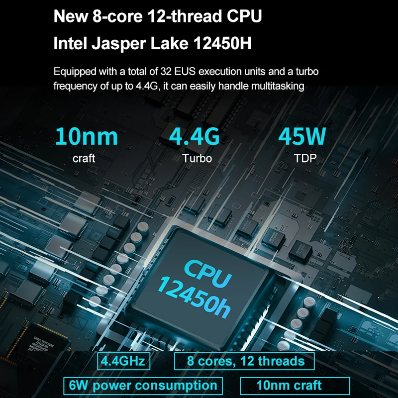 MicroData Mini PC N5A 8 núcleos 12 threads Intel i5 12450H Windows 11 Pro DDR5 4800 Hz, 16G 518 GB/1 TB, 1 * M.2 (NVME SSD, 2280) WIFI5 + BT4.2