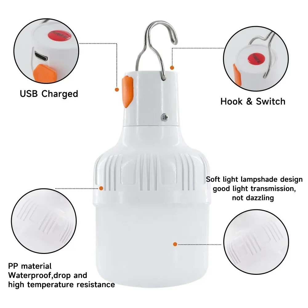 USB แบบชาร์จไฟได้ LED ไฟตั้งแคมป์แคมป์ชาร์จฉุกเฉินหลอดไฟ LED กันน้ำหลอดไฟประหยัดพลังงานแขวนเต็นท์ทำงาน