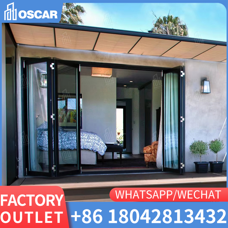 Panel de 6 pies personalizado, puerta plegable exterior francesa corrediza, puerta plegable bi de aluminio transparente, puerta plegable exterior