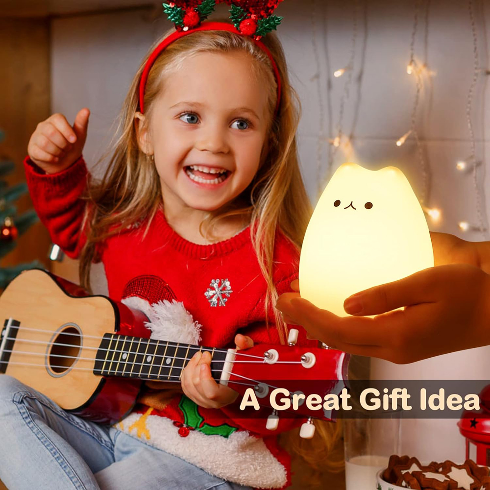Luz LED nocturna de gato para niños, luces nocturnas de silicona con bonito gato para guardería, regalos de Navidad Multicolor portátiles para bebés y niños