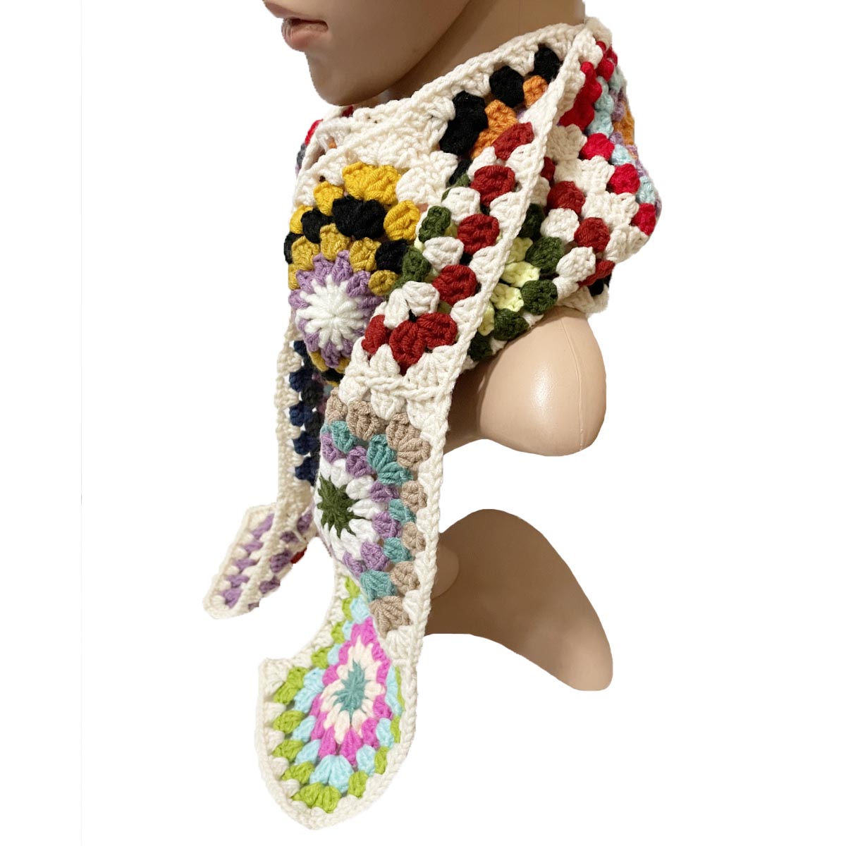 BomHCS Flowers Handmade Knitted Neckerchief  Warm Shawls Square Scarfs