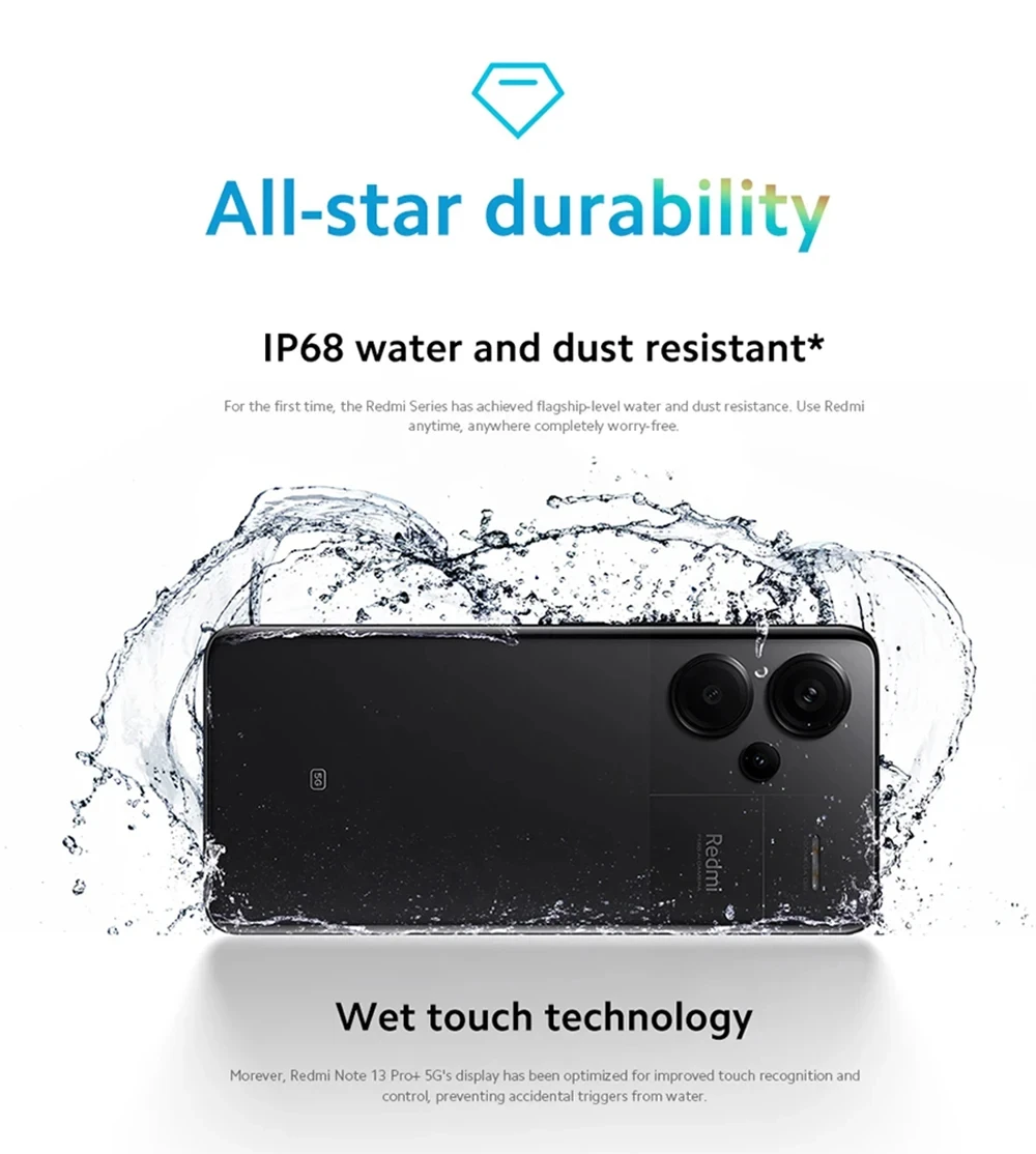 Xiaomi Redmi Note 13 Pro Plus 5G Globale Version 256 GB/512 GB MediaTek Dimensity 7200-Ultra 6,67'' 3D-gebogenes 1,5K 120Hz Display,1