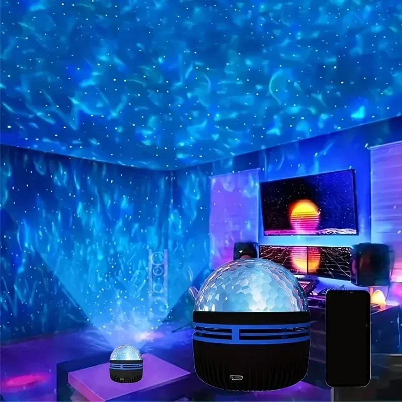 Star Projector Aurora LED USB Night Lights 360°Rotating Lighting Remote Control Ocean Wave Northern Light for Bedroom Party KTV