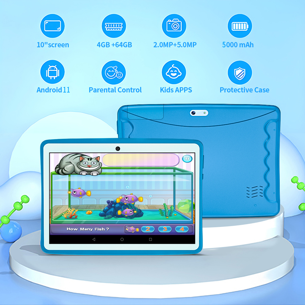 Tablet Quad Core infantil, aprendizagem e educação, 4GB de RAM, 64GB ROM, 10.1 ", 5000mAh, presente, novo