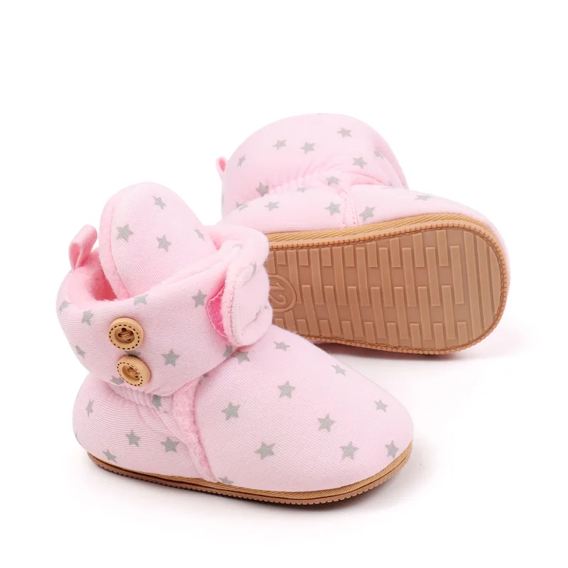 Botas de bebê com bolas felpudas para primeiros caminhantes, sapatos monocromáticos para meninas e meninos infantis, sapatos quentes de alta qualidade para crianças, moda, 0-18m, inverno, 2024