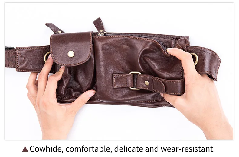 Men's Waist Packs Casual Rectangle Soft Genuine Cowhide Leather Mobile Pocket Crossbody Chest Bag