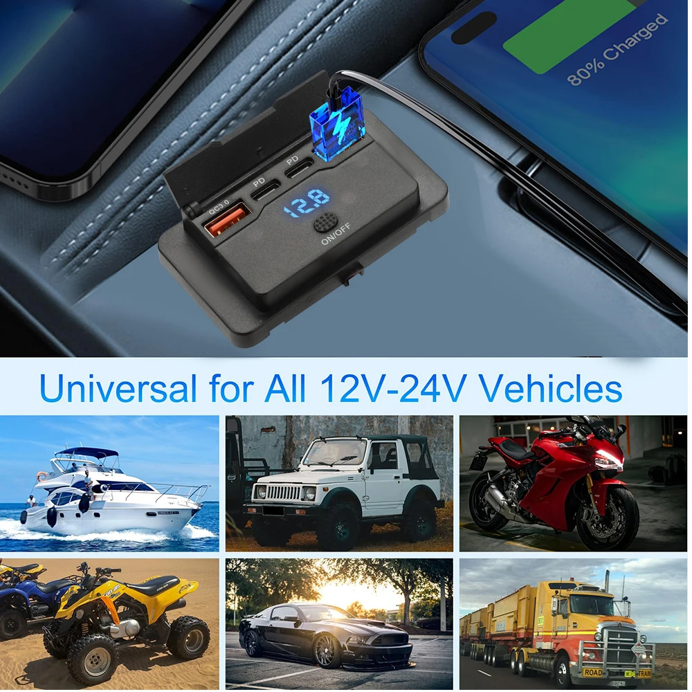 Nuevo Panel de enchufe de cargador de coche de 4 puertos 12V/24V RV salida USB Dual QC3.0 PD accesorios de enchufe de carga rápida para coche autobús RV camión