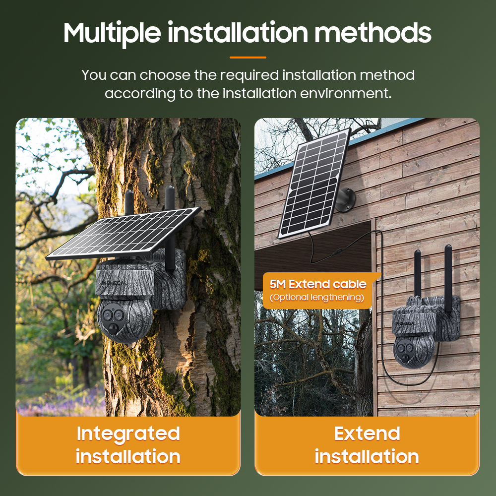 INQMEGA 8MP 4G SIM Card / WIFI Solar Camera Outdoor Security Protection CCTV Recording Humanoid Dection in Forest / Farm