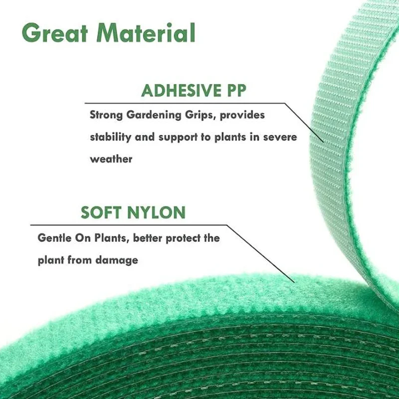Nylon Plant Bandage Hook Loop Ties vine fixed clips Adjustable Green Fastener Tape Bamboo Cane Wrap Support Garden Accessories